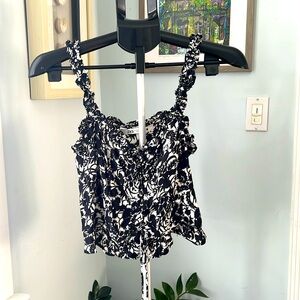 ZARA Floral Black and White Women's Ruffle Crop Tank size M
